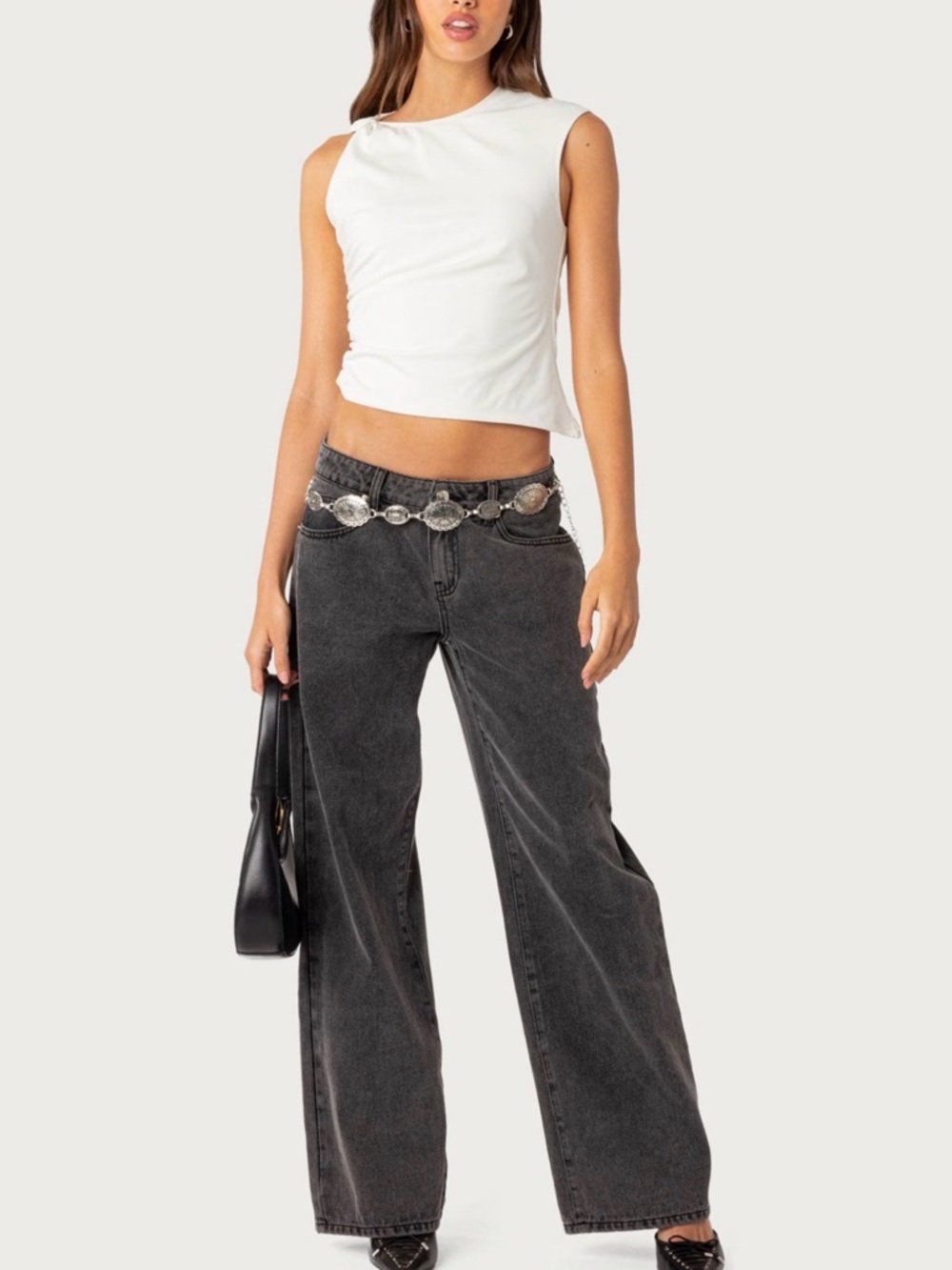 Women’s edikted raelynn black washed low rise baggy jeans SIZE LARGE